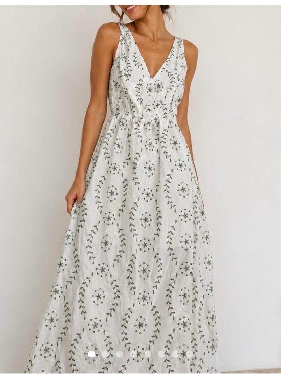 a new day Dresses & Skirts - a new day White Maxi Dress with Green Floral Print